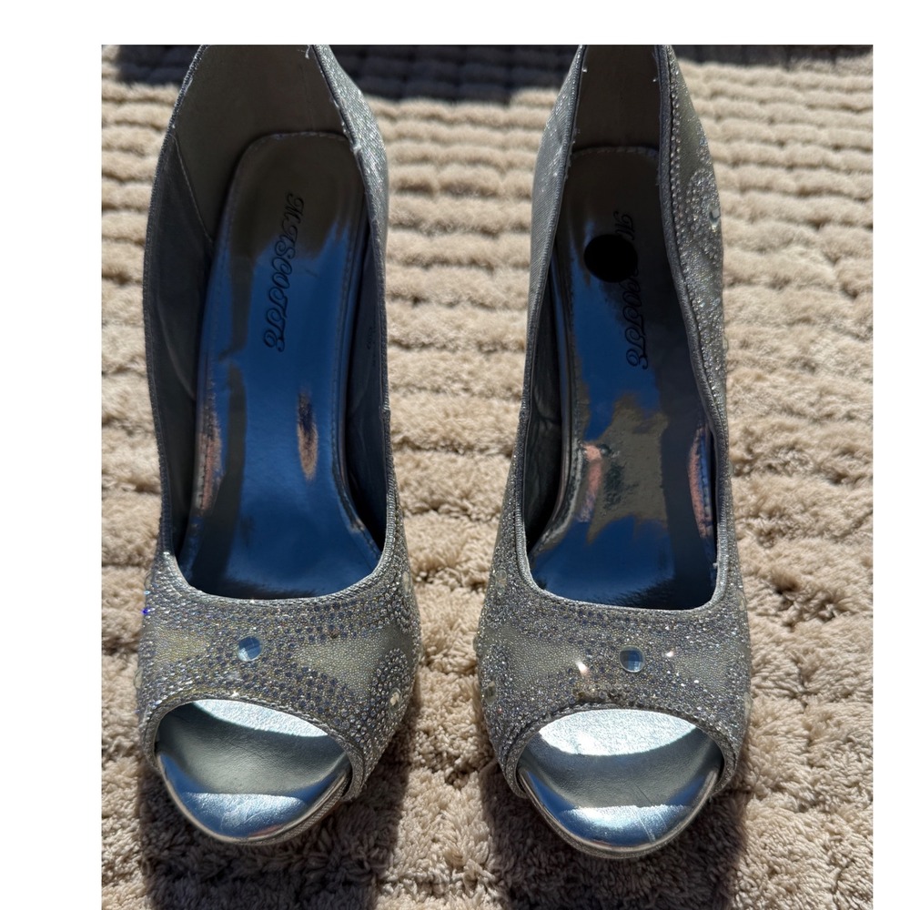 Silver‎ Glitter Rhinestone Peep Toe Stiletto Pumps Formal Heels Cinderella Glam